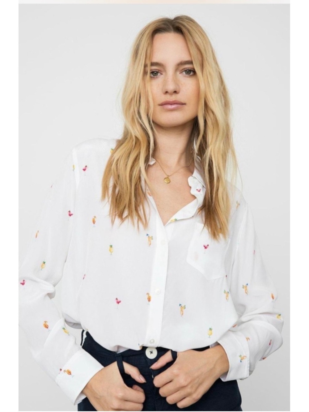 Women's Rails Silk kate cocktail Button Down Shirt Medium White NWT
